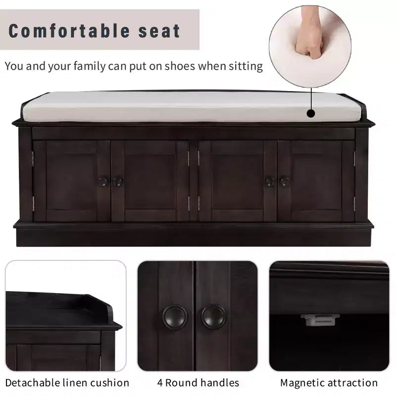 Banc de rangement Whisen de style classique avec 4 portes et des étagères réglables