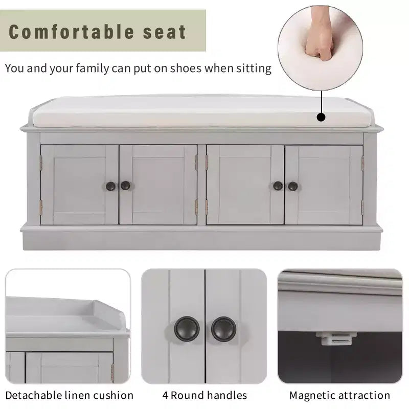 Banc de rangement Whisen de style classique avec 4 portes et des étagères réglables