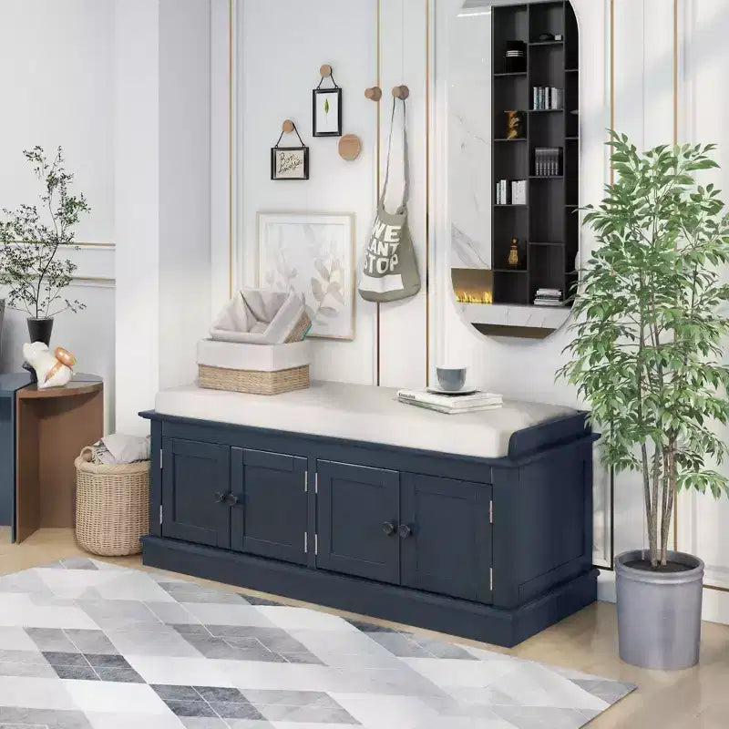 Banc de rangement Whisen de style classique avec 4 portes et des étagères réglables