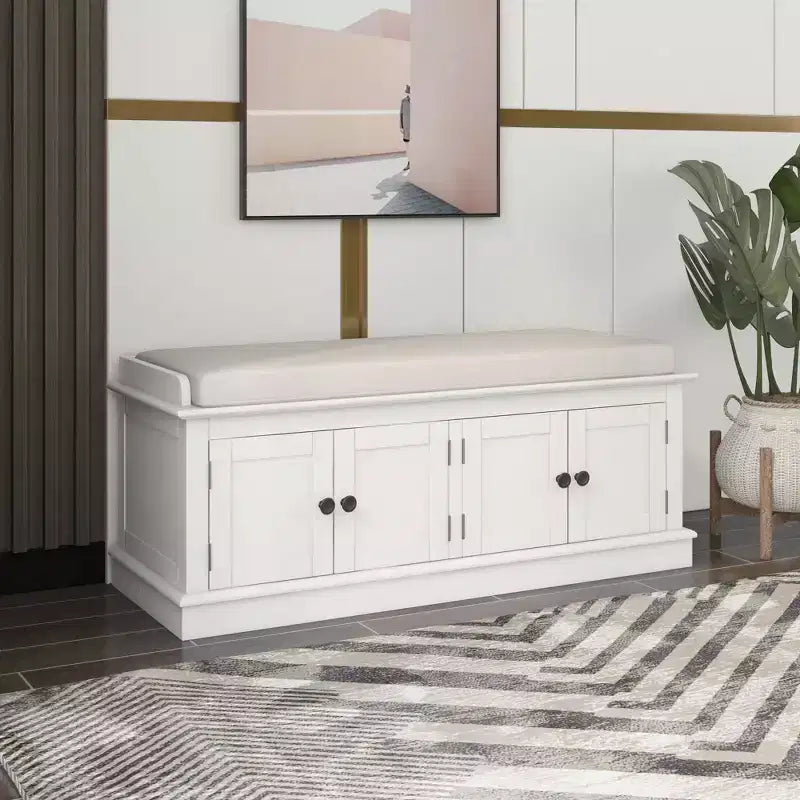 Banc de rangement Whisen de style classique avec 4 portes et des étagères réglables