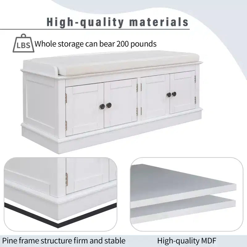 Banc de rangement Whisen de style classique avec 4 portes et des étagères réglables