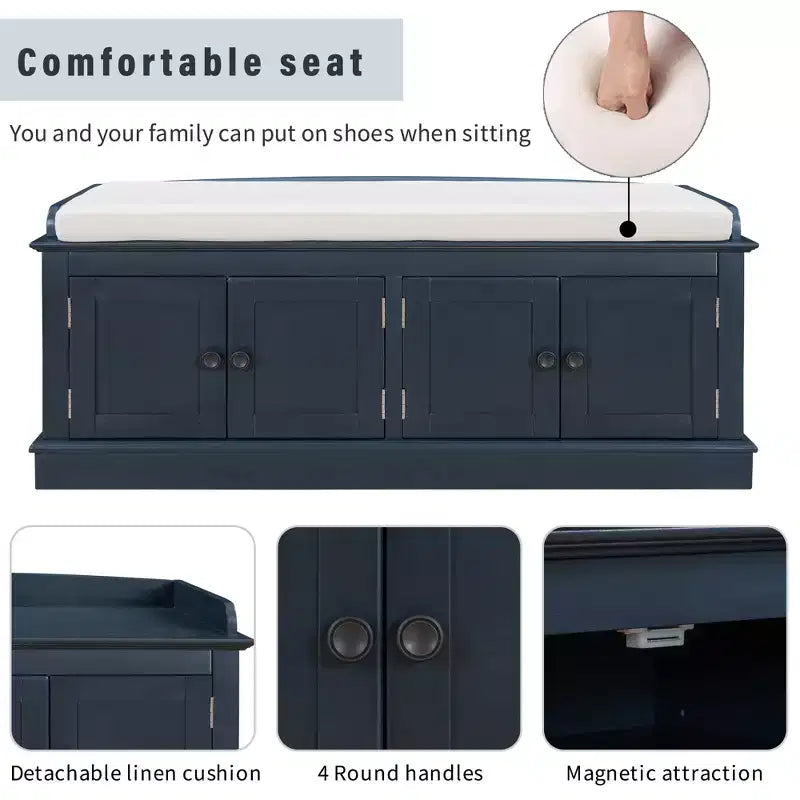 Banc de rangement Whisen de style classique avec 4 portes et des étagères réglables