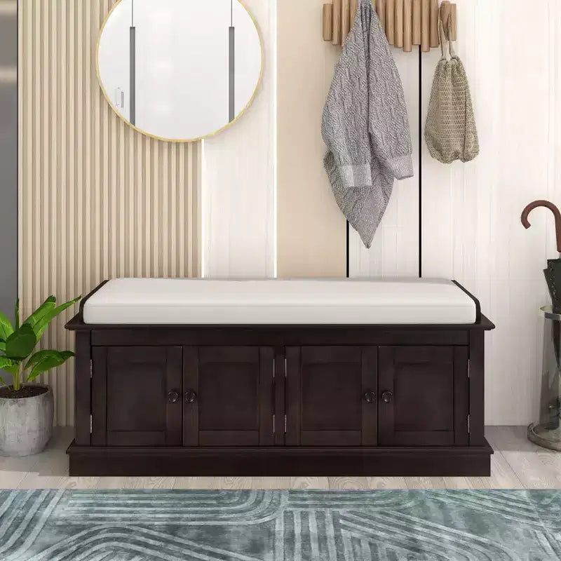 Banc de rangement Whisen de style classique avec 4 portes et des étagères réglables