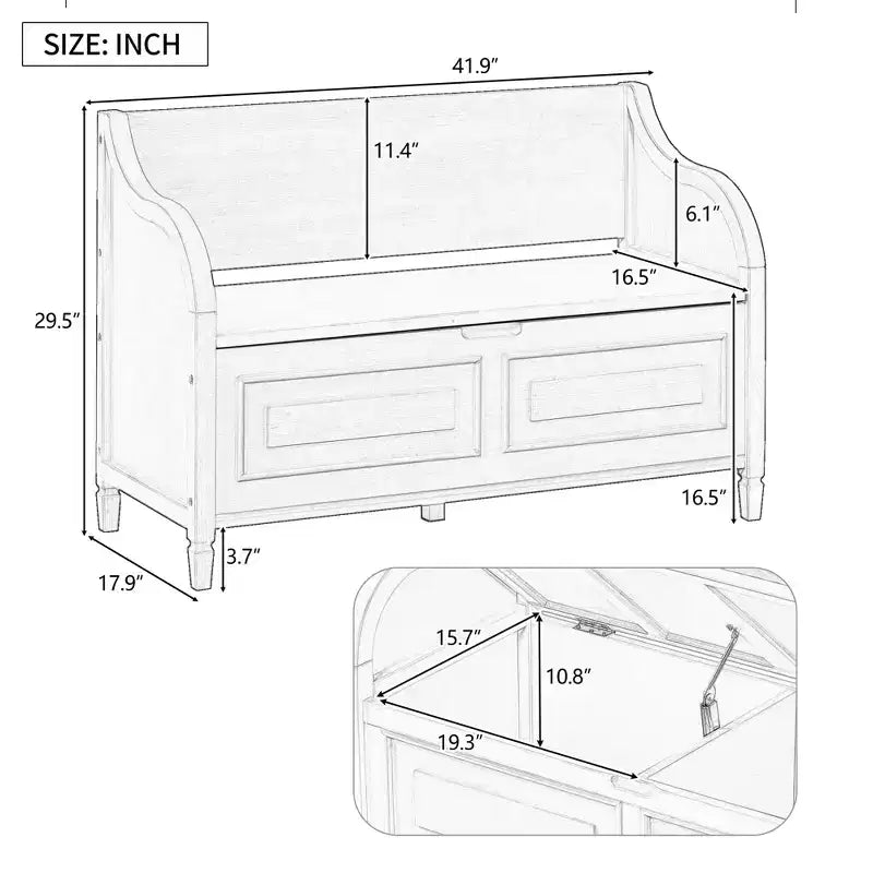 Banc de rangement multifonctionnel de style rustique Whisen pour entrée avec espace de rangement caché et charnière de sécurité