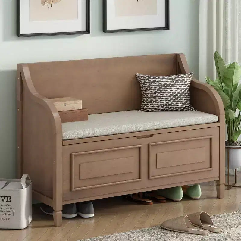 Banc de rangement multifonctionnel de style rustique Whisen pour entrée avec espace de rangement caché et charnière de sécurité