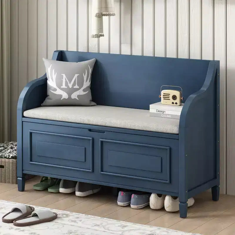 Banc de rangement multifonctionnel de style rustique Whisen pour entrée avec espace de rangement caché et charnière de sécurité