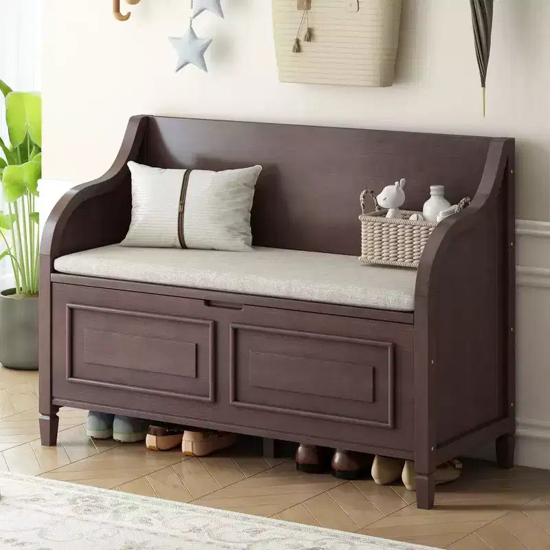 Banc de rangement multifonctionnel de style rustique Whisen pour entrée avec espace de rangement caché et charnière de sécurité