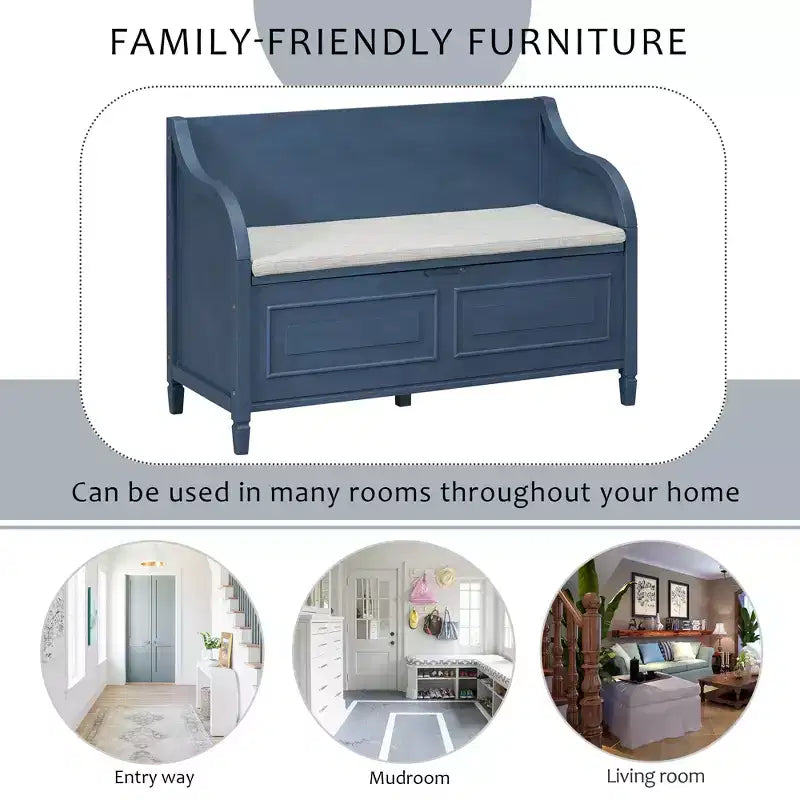 Banc de rangement multifonctionnel de style rustique Whisen pour entrée avec espace de rangement caché et charnière de sécurité