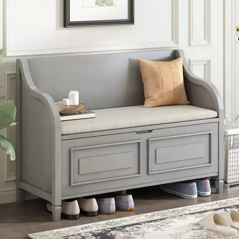 Banc de rangement multifonctionnel de style rustique Whisen pour entrée avec espace de rangement caché et charnière de sécurité