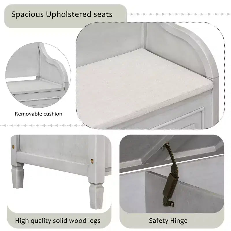 Banc de rangement multifonctionnel de style rustique Whisen pour entrée avec espace de rangement caché et charnière de sécurité