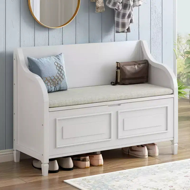 Banc de rangement multifonctionnel de style rustique Whisen pour entrée avec espace de rangement caché et charnière de sécurité