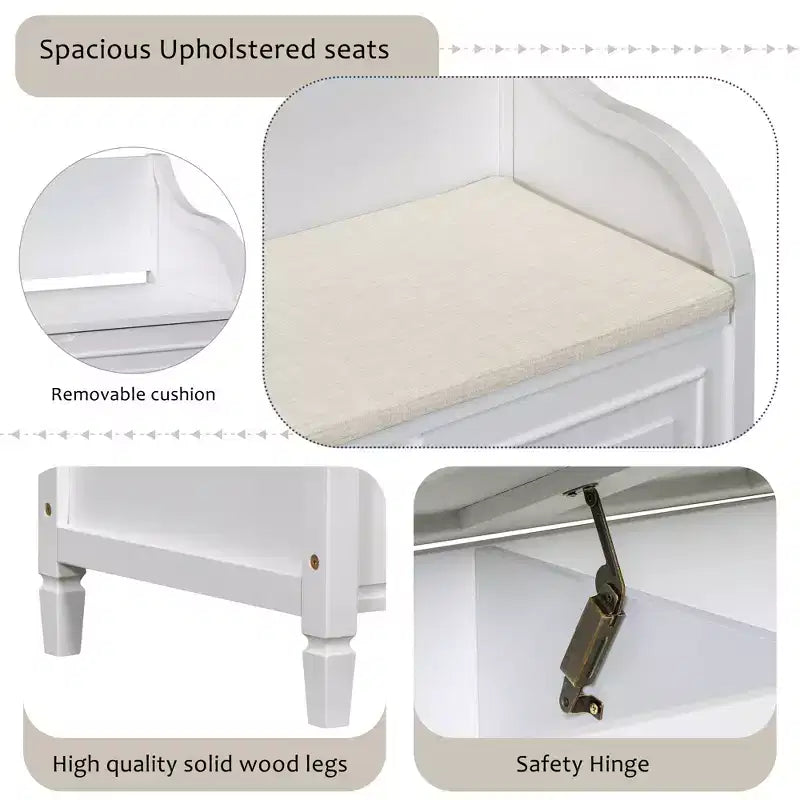 Banc de rangement multifonctionnel de style rustique Whisen pour entrée avec espace de rangement caché et charnière de sécurité