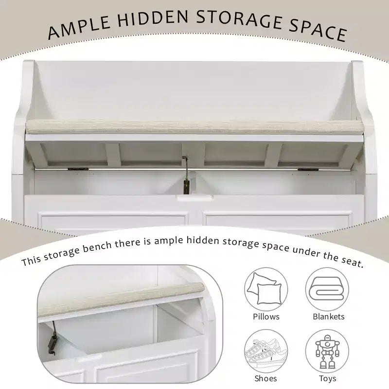 Banc de rangement multifonctionnel de style rustique Whisen pour entrée avec espace de rangement caché et charnière de sécurité