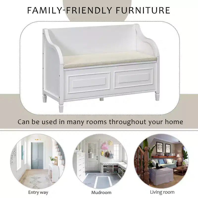 Banc de rangement multifonctionnel de style rustique Whisen pour entrée avec espace de rangement caché et charnière de sécurité