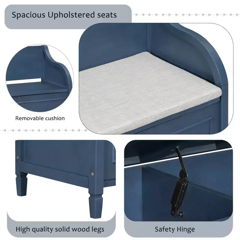 Banc de rangement multifonctionnel de style rustique Whisen pour entrée avec espace de rangement caché et charnière de sécurité