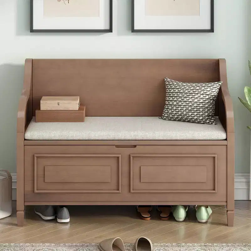 Banc de rangement multifonctionnel de style rustique Whisen pour entrée avec espace de rangement caché et charnière de sécurité