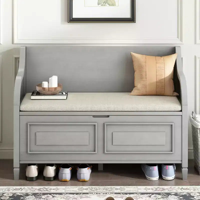 Banc de rangement multifonctionnel de style rustique Whisen pour entrée avec espace de rangement caché et charnière de sécurité