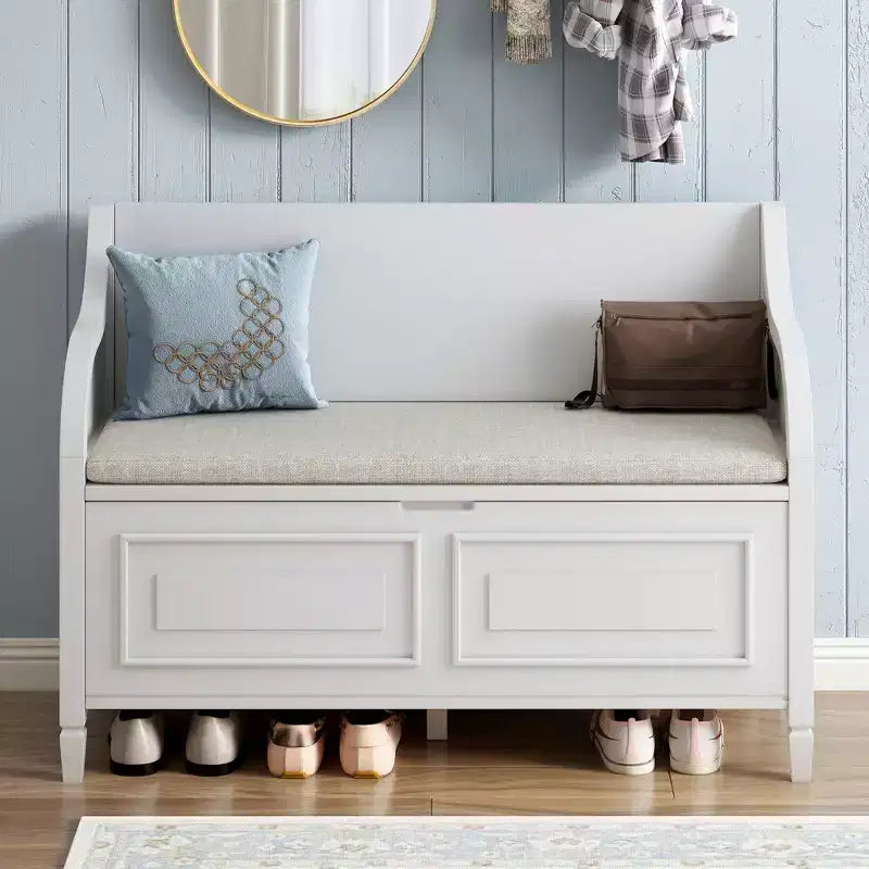 Banc de rangement multifonctionnel de style rustique Whisen pour entrée avec espace de rangement caché et charnière de sécurité