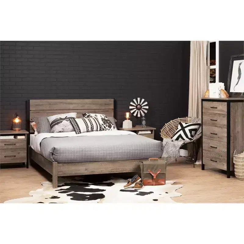 HomeStockTête de lit Munich Chêne vieilli rustique et noir mat