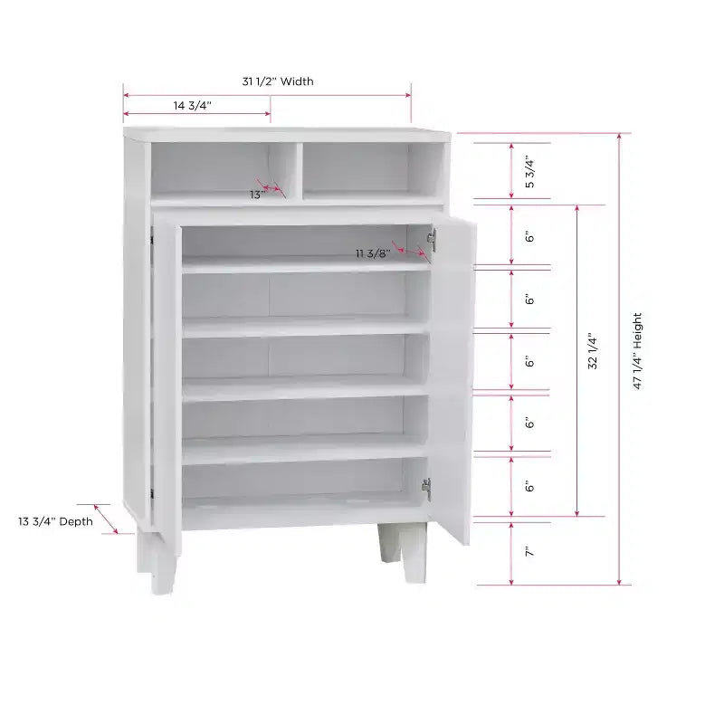 Meuble à chaussures Kings Brand Furniture Elgin, moderne, 2 portes, étagère ouverte, blanc