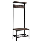 Porte-manteau 3-en-1 Kings Brand Furniture avec patère, banc à chaussures et étagère de rangement Organisateur d'entrée avec 9 crochets, Noir/Noyer, Montage facile