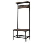 Porte-manteau 3-en-1 Kings Brand Furniture avec patère, banc à chaussures et étagère de rangement Organisateur d'entrée avec 9 crochets, Noir/Noyer, Montage facile
