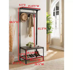 Porte-manteau 3-en-1 Kings Brand Furniture avec patère, banc à chaussures et étagère de rangement Organisateur d'entrée avec 9 crochets, Noir/Noyer, Montage facile
