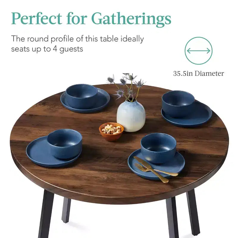 Best Choice Products Table de salle à manger ronde de 35,5 po de style moderne du milieu du siècle avec pieds en acier et pieds réglables
