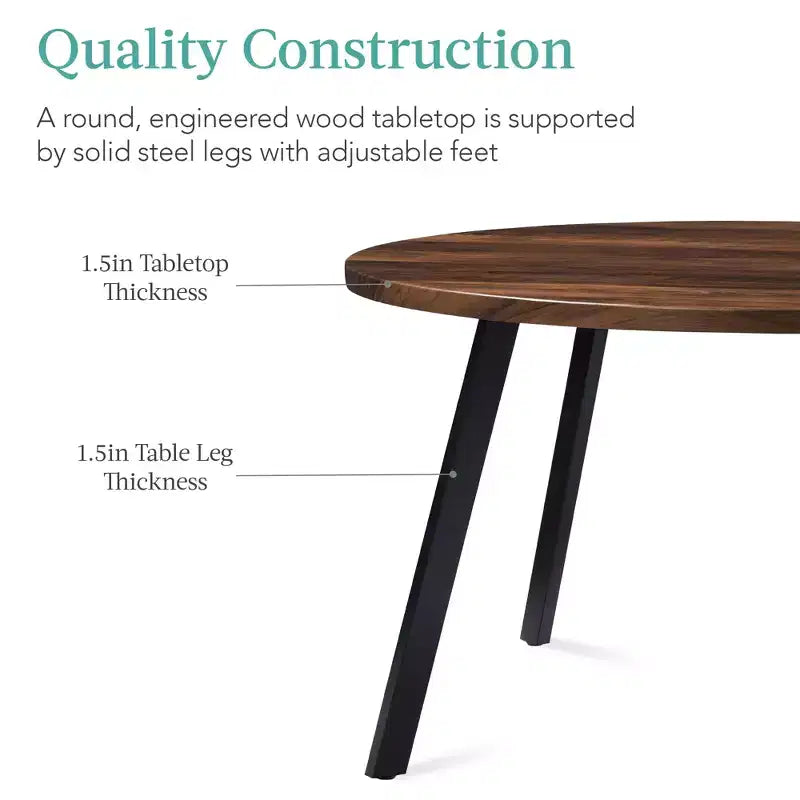 Best Choice Products Table de salle à manger ronde de 35,5 po de style moderne du milieu du siècle avec pieds en acier et pieds réglables