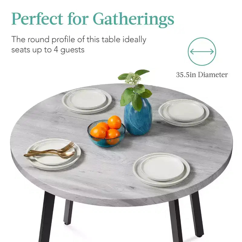 Best Choice Products Table de salle à manger ronde de 35,5 po de style moderne du milieu du siècle avec pieds en acier et pieds réglables