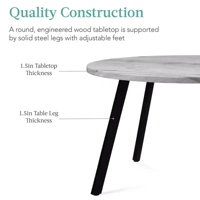 Best Choice Products Table de salle à manger ronde de 35,5 po de style moderne du milieu du siècle avec pieds en acier et pieds réglables