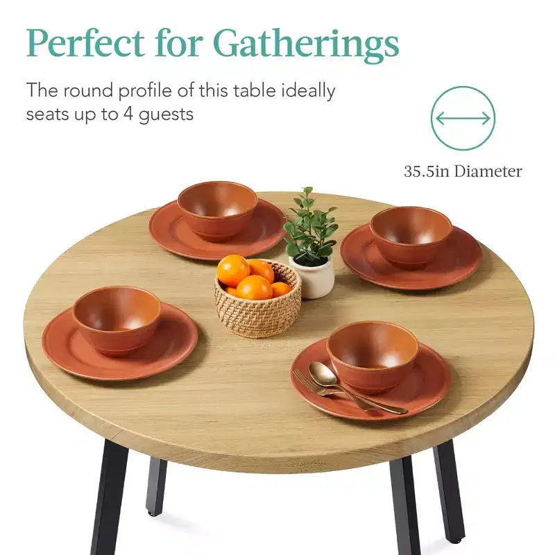 Best Choice Products Table de salle à manger ronde de 35,5 po de style moderne du milieu du siècle avec pieds en acier et pieds réglables