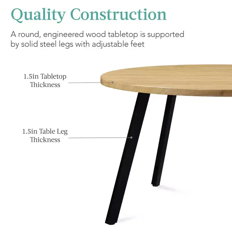Best Choice Products Table de salle à manger ronde de 35,5 po de style moderne du milieu du siècle avec pieds en acier et pieds réglables