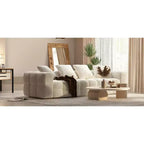 Canapé moderne 4 places Famapy 100.8W en velours blanc Teddy avec piètement en bois massif