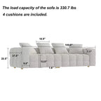 Canapé moderne 4 places Famapy 100.8W en velours blanc Teddy avec piètement en bois massif