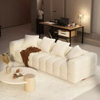 Canapé moderne 4 places Famapy 100.8W en velours blanc Teddy avec piètement en bois massif