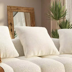 Canapé moderne 4 places Famapy 100.8W en velours blanc Teddy avec piètement en bois massif