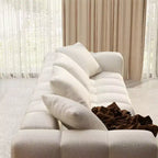 Canapé moderne 4 places Famapy 100.8W en velours blanc Teddy avec piètement en bois massif