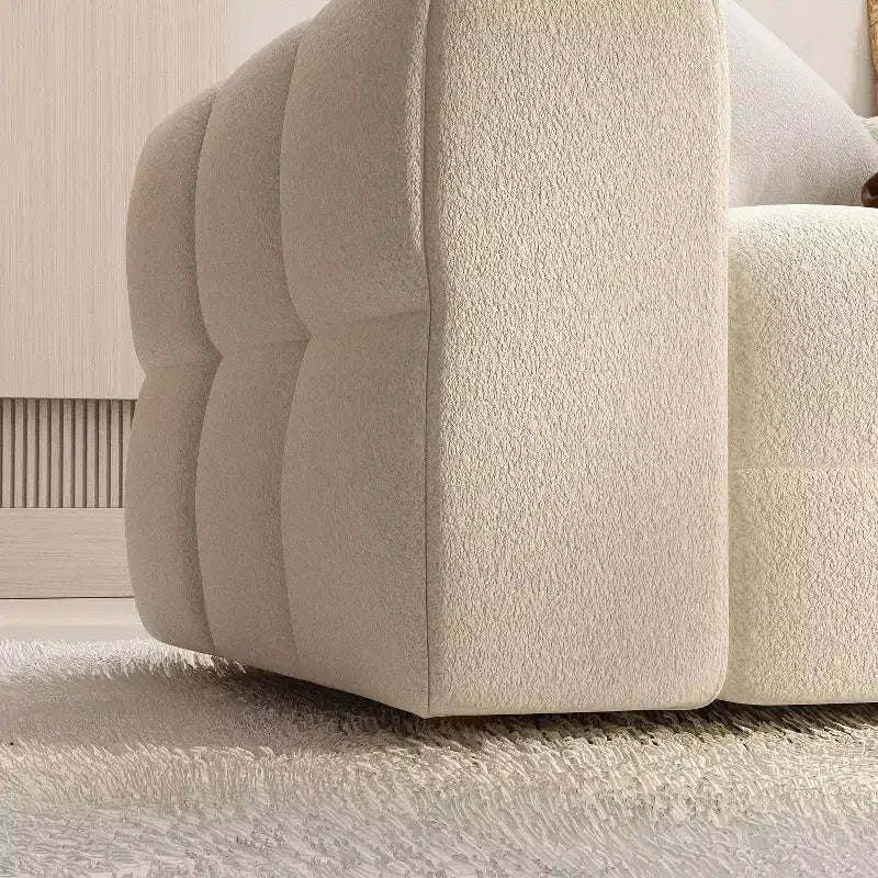 Canapé moderne 4 places Famapy 100.8W en velours blanc Teddy avec piètement en bois massif