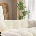 Canapé moderne 4 places Famapy 100.8W en velours blanc Teddy avec piètement en bois massif