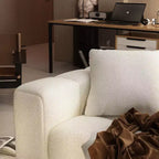 Canapé moderne 4 places Famapy 100.8W en velours blanc Teddy avec piètement en bois massif