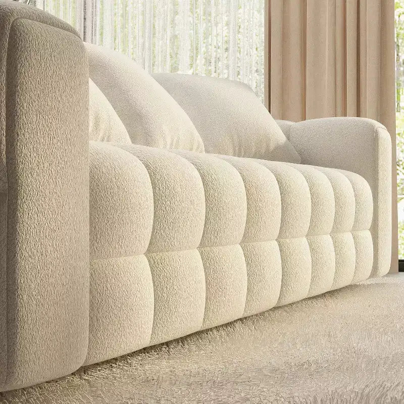 Canapé moderne 4 places Famapy 100.8W en velours blanc Teddy avec piètement en bois massif