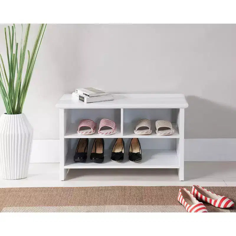 Kings Brand Furniture Worthington 2-Shelf Shoe Storage Bench, White