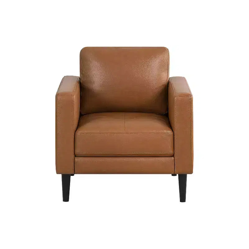 Fauteuil simple en cuir véritable pour salon, fauteuil de style milieu de siècle, canapé d'appoint moderne.