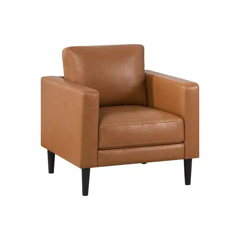 Fauteuil simple en cuir véritable pour salon, fauteuil de style milieu de siècle, canapé d'appoint moderne.