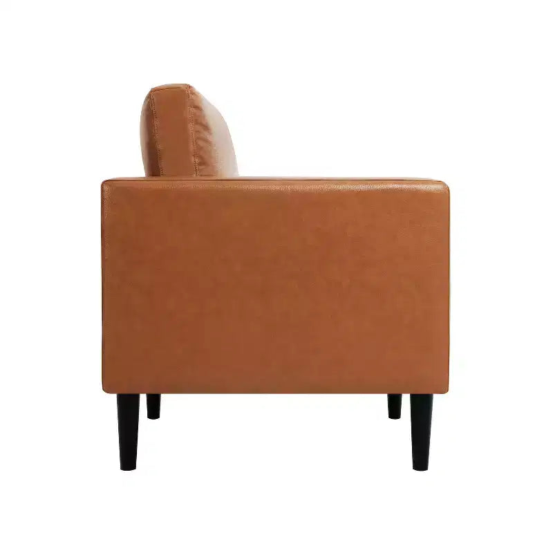 Fauteuil simple en cuir véritable pour salon, fauteuil de style milieu de siècle, canapé d'appoint moderne.