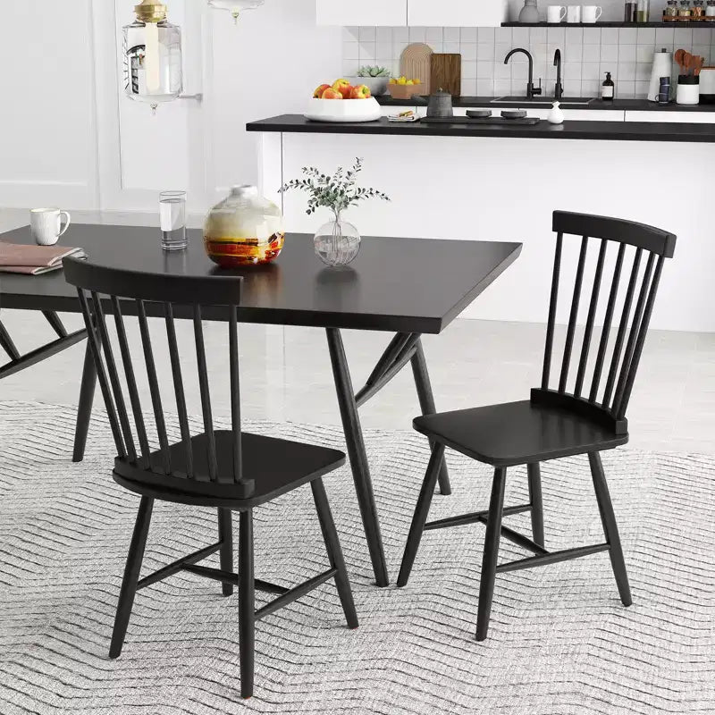 Costway Lot de 2/4 chaises de salle à manger, chaises d'appoint de cuisine avec assise spacieuse, cadre en bois d'hévéa pour salle à manger, noir