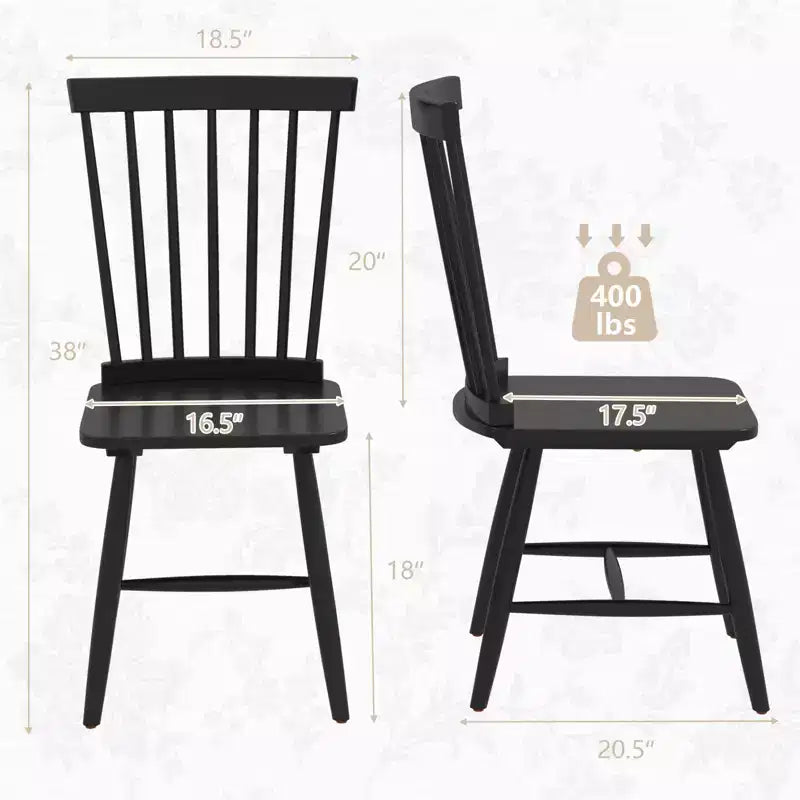 Costway Lot de 2/4 chaises de salle à manger, chaises d'appoint de cuisine avec assise spacieuse, cadre en bois d'hévéa pour salle à manger, noir