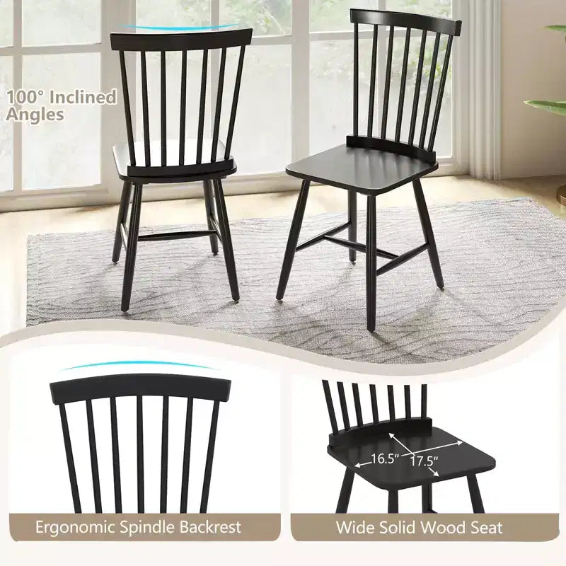 Costway Lot de 2/4 chaises de salle à manger, chaises d'appoint de cuisine avec assise spacieuse, cadre en bois d'hévéa pour salle à manger, noir