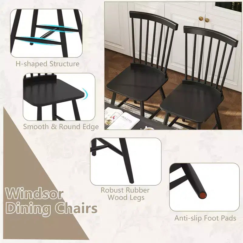 Costway Lot de 2/4 chaises de salle à manger, chaises d'appoint de cuisine avec assise spacieuse, cadre en bois d'hévéa pour salle à manger, noir